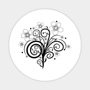 black, white, flower tendril, blooming, bloom, bunch of flowers Magnet